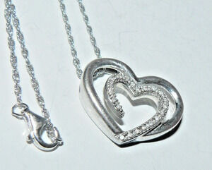 23 Diamond Double Heart Pendant 925 Sterling Silver Necklace 21" Love Marked SLV